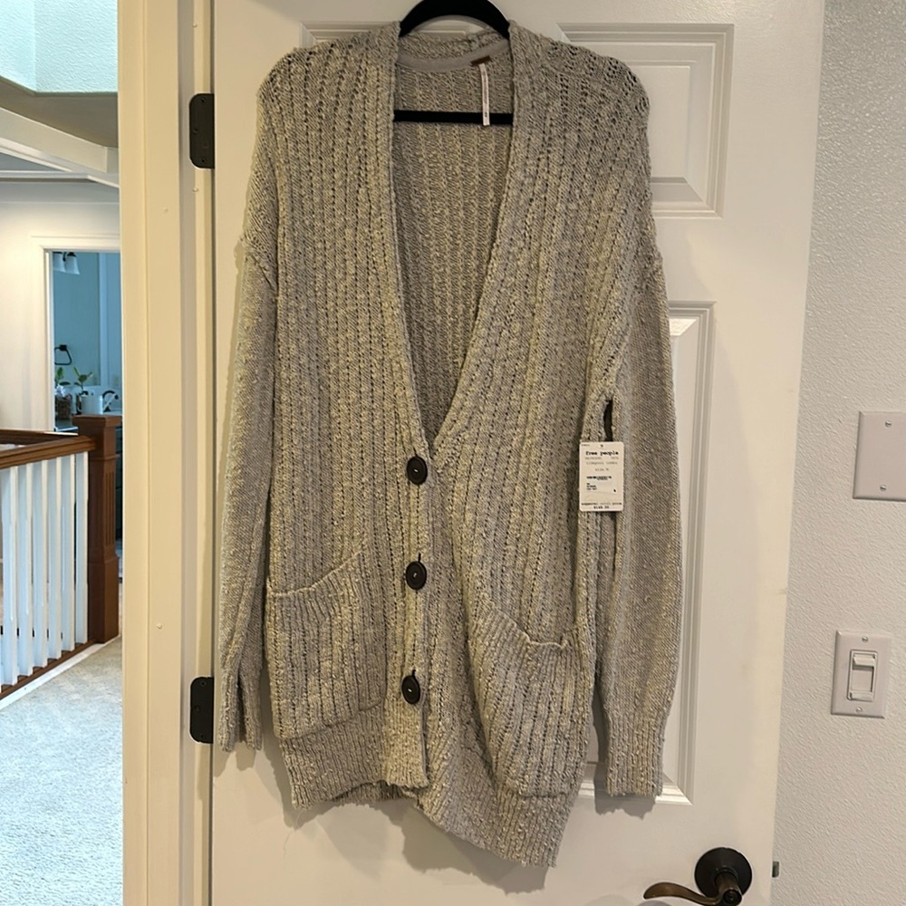 Long free people button up cardigan